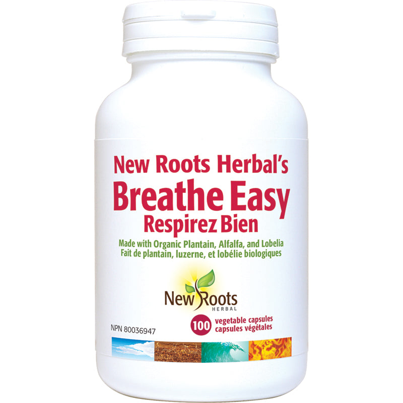 New Roots Herbal's Breathe Easy avec plantain biologique, luzerne et lobelia 100's
