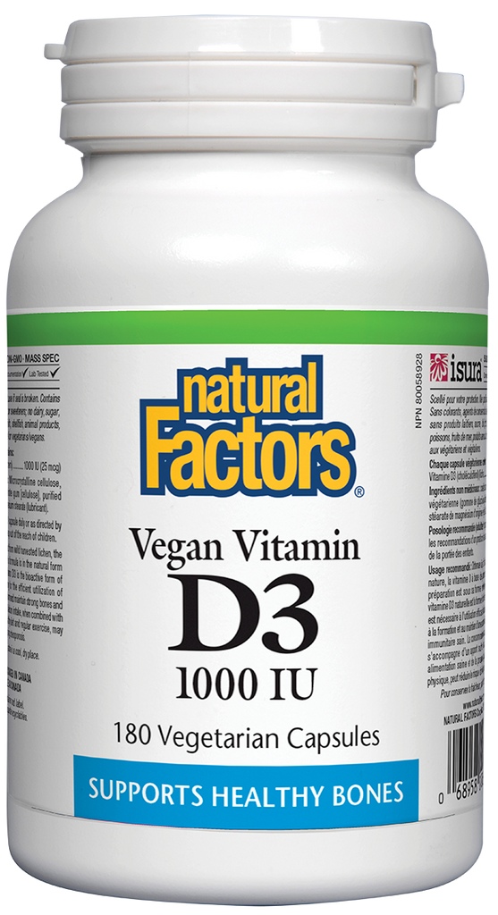 Végétalien Vitamine D3 1000 UI 180 Capsules Végétariennes