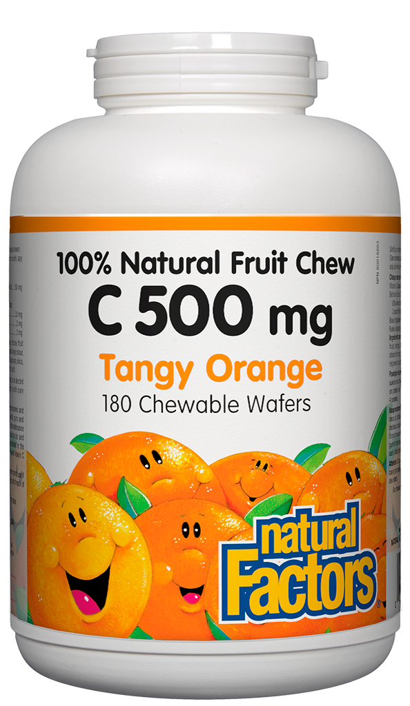 Vitamina C 500mg 180 bolachas mastigáveis 100% de frutas naturais Fatores naturais
