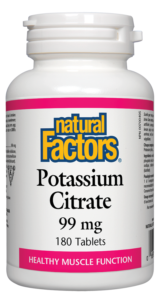 Citrate de potassium 99 mg 180 comprimés Fonction musculaire saine Facteurs naturels