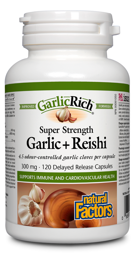 GarlicRich Super Strength Garlic + Reishi 300 mg 120 capsules à libération retardée