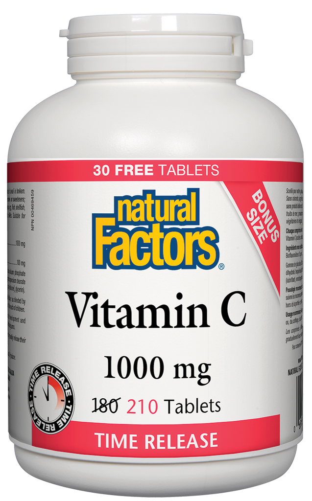 Vitamina C 1000mg, liberação do tempo 180 + 30 fatores naturais
