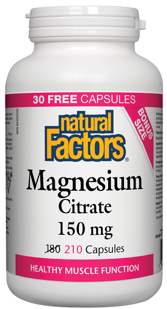 Citrate de magnésium 150 mg 180 + 30 Fonction musculaire saine de Natural Factors