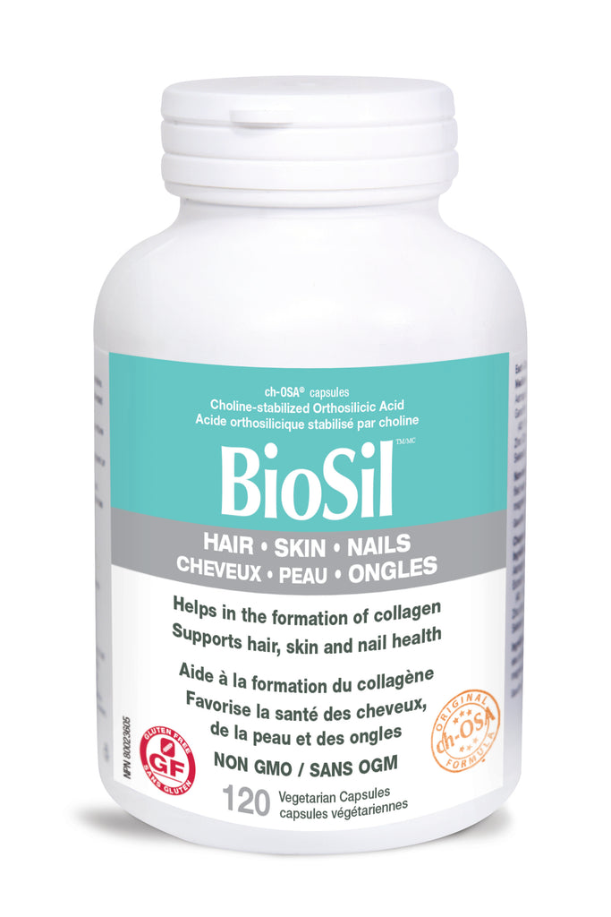 Biosil pour les cheveux, les ongles et la peau 120 caps aide à la formation de collagène