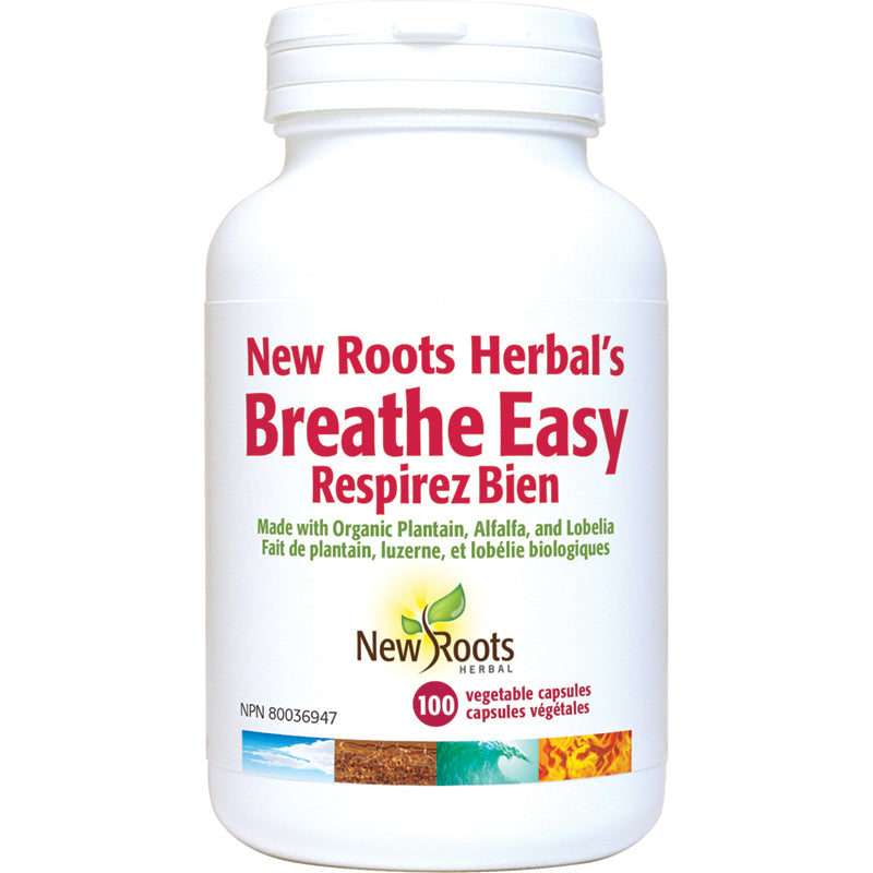 New Roots Herbal's Breathe Easy com banana orgânica, alfafa e lobelia 100's