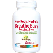 New Roots Herbal's Breathe Easy with organic plantain, alfalfa and lobelia 100's