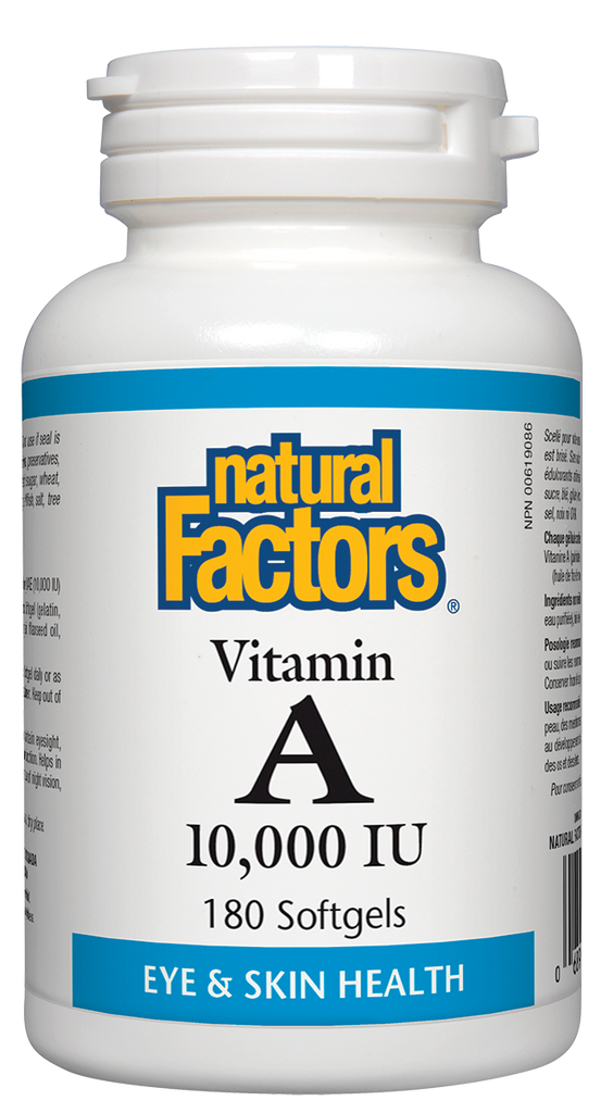 Vitamina A 10.000 UI 180 Fatores naturais Saúde dos olhos e da pele