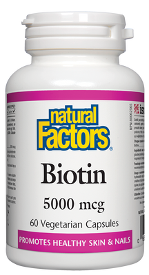 Biotin 5000mcg Natural Factors 60's favorise une peau et des ongles sains