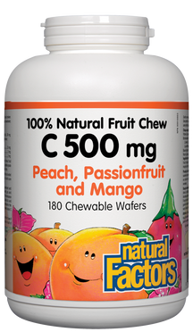 Vitamina C 500mg 180 bolachas mastigáveis 100% de frutas naturais Fatores naturais