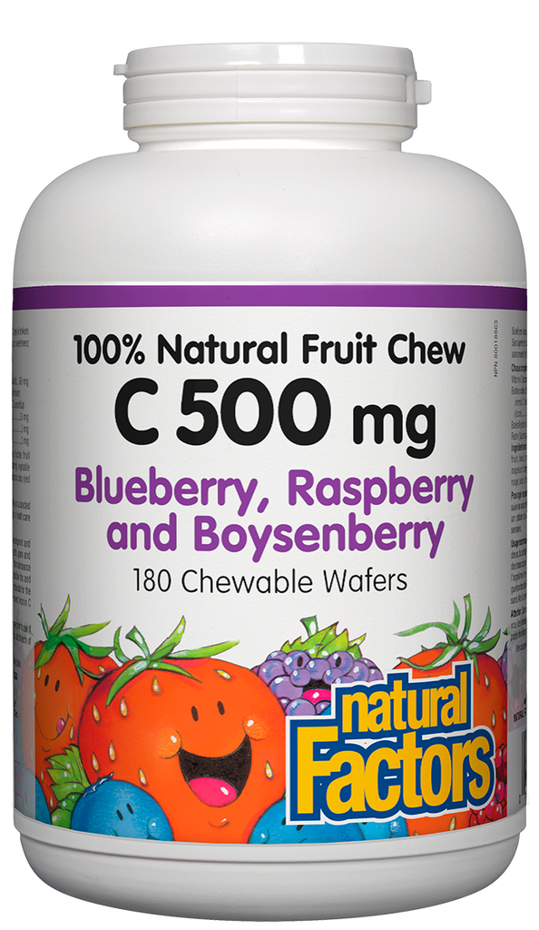 Vitamine C 500 mg 180 gaufrettes à croquer 100% fruits naturels Natural Factors
