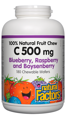 Vitamina C 500mg 180 bolachas mastigáveis 100% de frutas naturais Fatores naturais