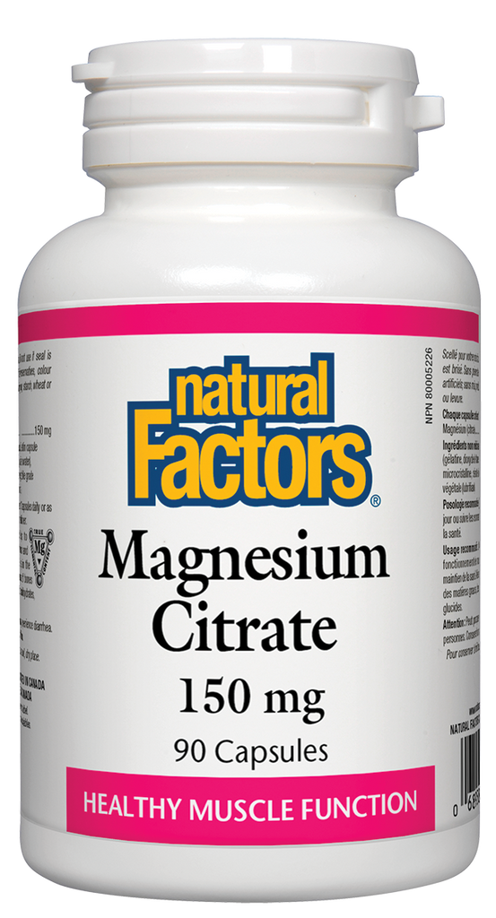 Citrate de magnésium 150 mg 90 gélules Fonction musculaire saine Facteurs naturels