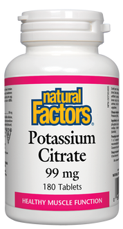Citrate de potassium 99 mg 180 comprimés Fonction musculaire saine Facteurs naturels