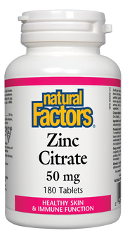 Citrate de zinc 50 mg 180 comprimés Peau saine et fonction immunitaire Natural Factors