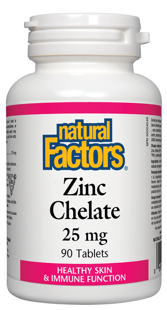 Chélate de zinc 25 mg 90 comprimés Peau saine et fonction immunitaire Natural Factors
