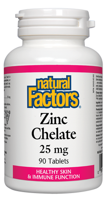 Quelato de zinco 25 mg 90 comprimidos Pele saudável e função imunológica Fatores naturais