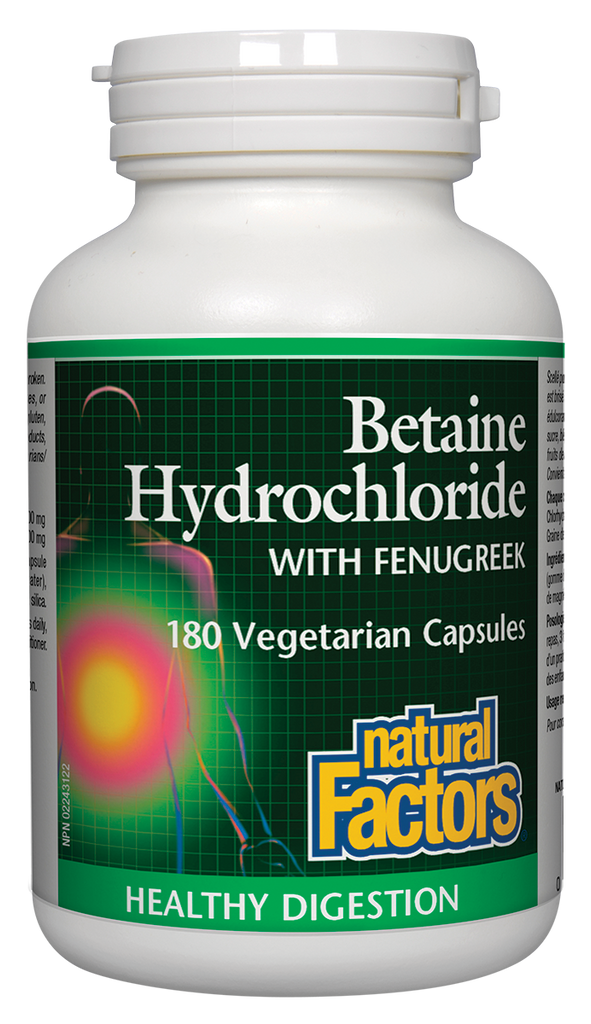 Chlorhydrate de bétaïne avec fenugrec 180 capsules végétariennes Digestion saine