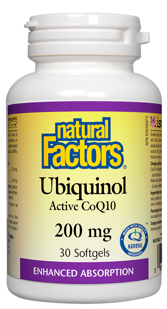 Ubiquinol CoQ10 ativo 200 mg Fatores naturais dos anos 30 KANEKA