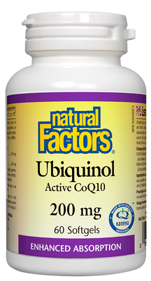Ubiquinol Active CoQ10 200 mg Fatores naturais dos anos 60 KANEKA