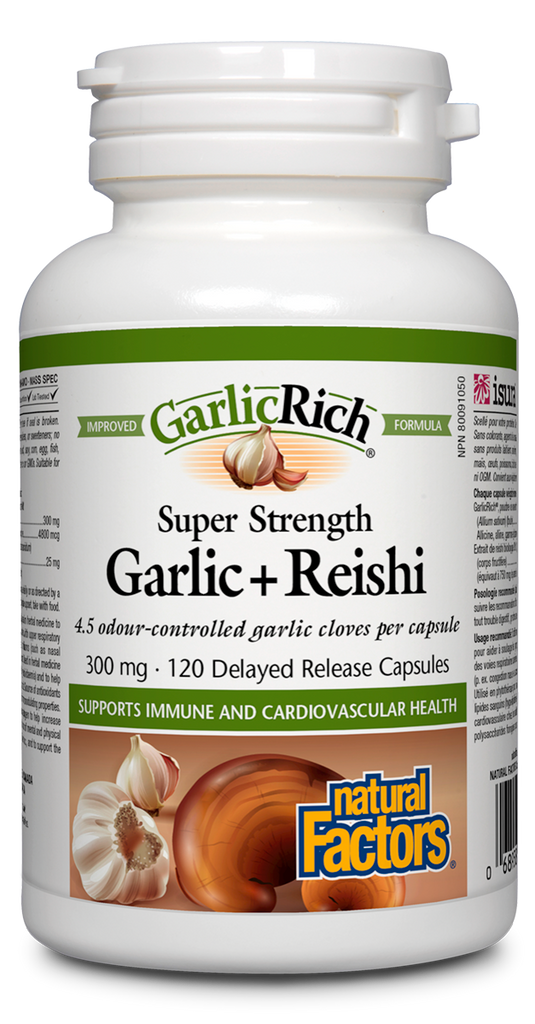 GarlicRich Super Strength Alho + Reishi 300 mg 120 cápsulas de libertação retardada