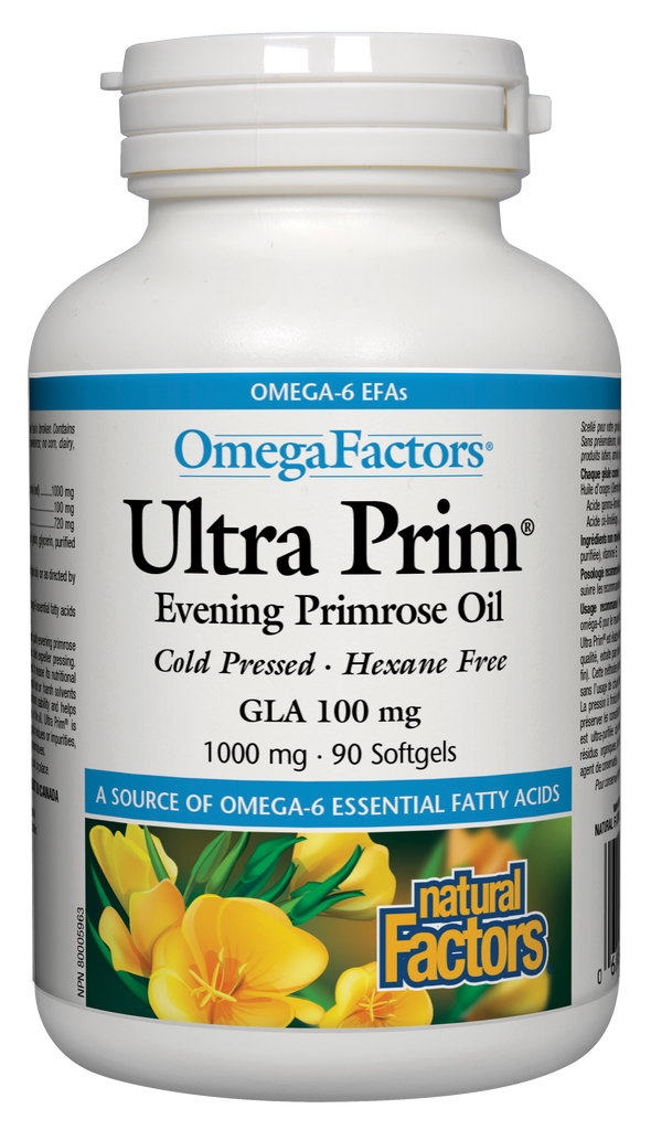 Óleo de prímula Ultra Prim 1000mg Fatores naturais dos anos 90