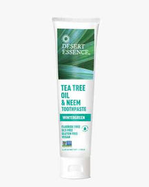 Huile essentielle d'arbre à thé Desert Essence et dentifrice au neem vert d'hiver