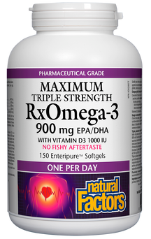 RxOmega-3 Força Tripla 900mg EPA / DHA + Vitamina D 150 Fatores Naturais Sem sabor residual de peixe