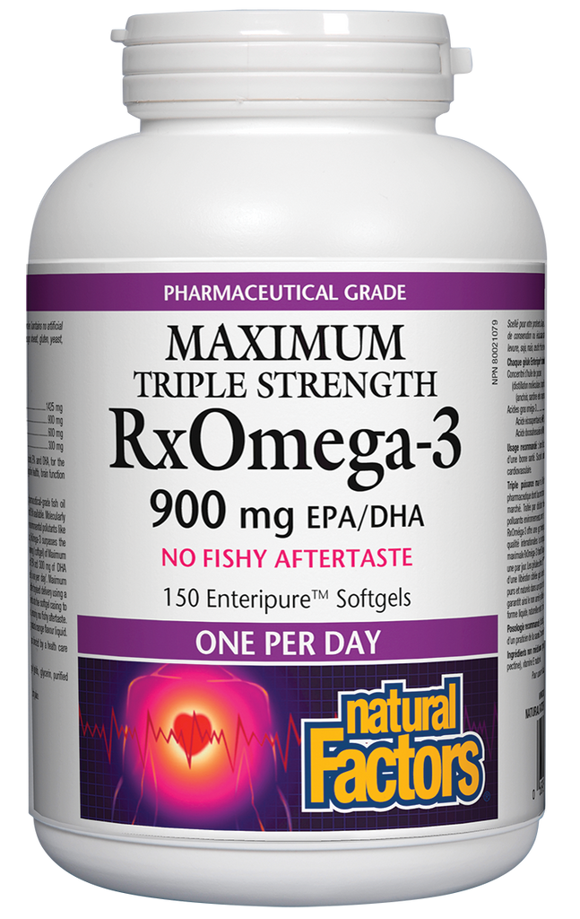 RxOmega-3 fatores triplos de força 900mg EPA / DHA 150 fatores naturais, sem sabor residual