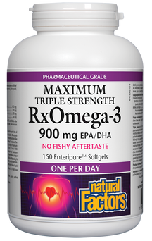 RxOmega-3 Triple Strength 900mg EPA/DHA 150 Natural Factors No Fishy Aftertaste