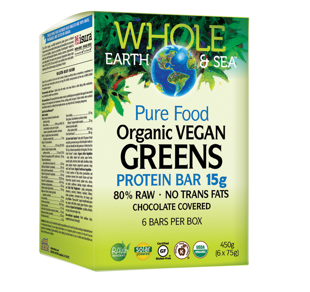 Barras de proteínas orgânicos verdes veganos 6 por caixa