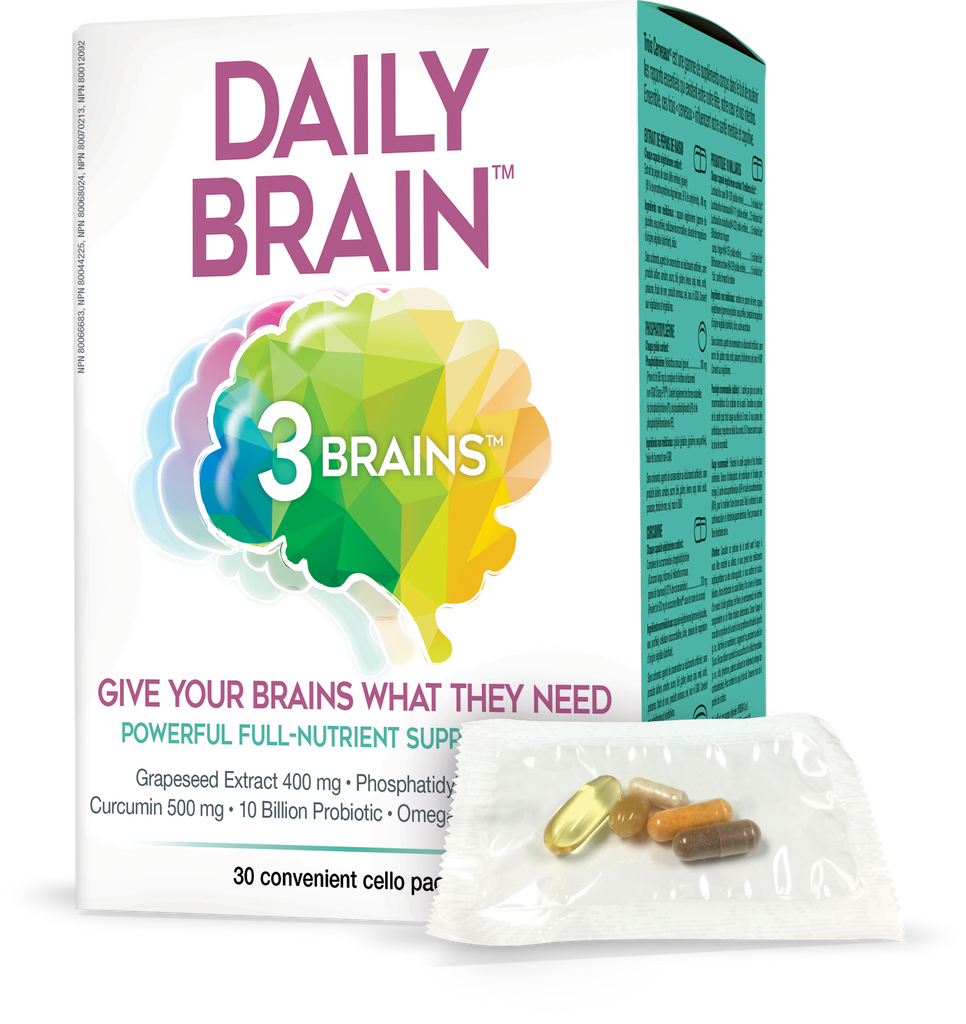 Daily Brain 3 Brains Poderoso Suporte Completo a Nutrientes 30 Pacotes