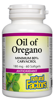 Huile biologique d'origan 180 mg 80% carvacrol 60's Natural Factors
