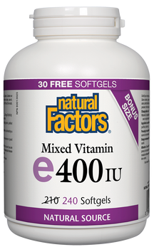 Vitamine E400 mixte UI Source naturelle 210 + 30 facteurs naturels
