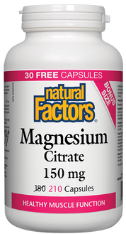 Citrate de magnésium 150 mg 180 + 30 Fonction musculaire saine de Natural Factors