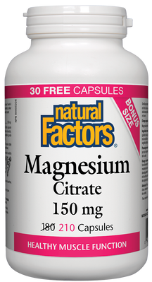 Magnesium Citrate 150 mg 180 + 30 Natural Factors Healthy Muscle Function