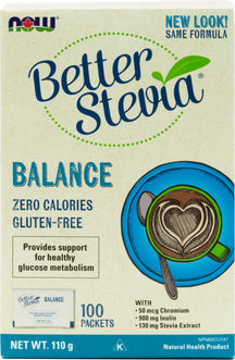 Better Stevia Balance with inulin and chromium zero calories 100 packets NOW
