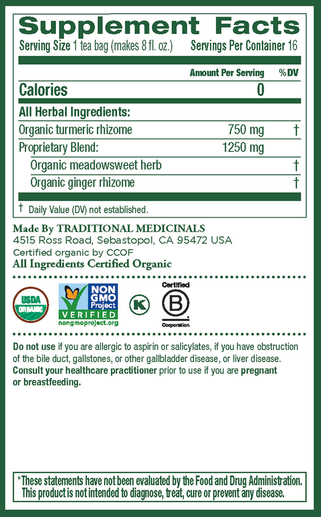 Açafrão Orgânico Com Meadowsweet & Ginger Tea Medicinais Tradicionais