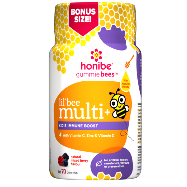 Multi + crianças Immune Boost Honibe Gummie abelhas anos 70