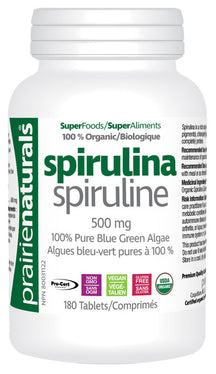 Spirulina 500 mg 100% pure blue green algae Organic 180 tabs