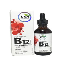 Absorption rapide B12 avec folate (MTHF) 1000 mcg 60 ml / 2 mois d'approvisionnement