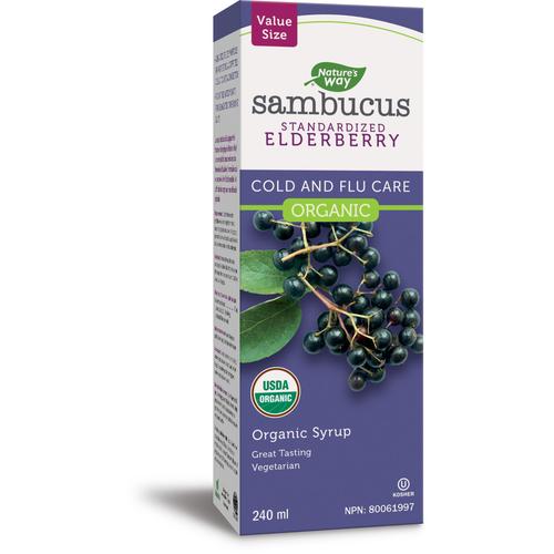Sambucus Elderberry Organic Syrup 240ml Tratamento para resfriados e gripes Nature's Way